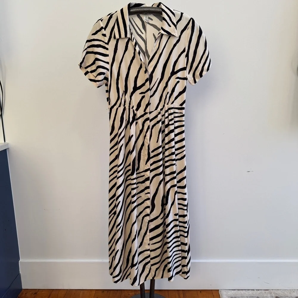 h&m midi shirt dress Women's Black/Patterned Midi shirt dress